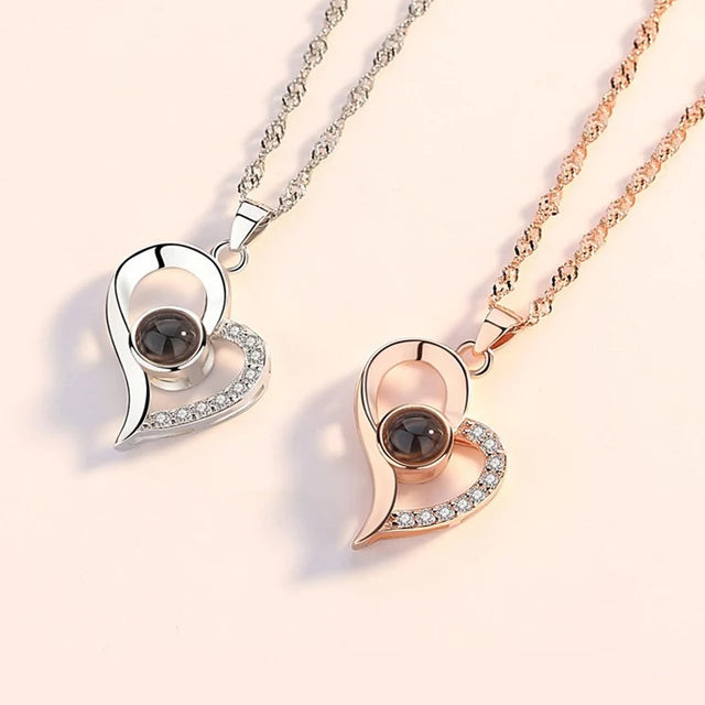 100 Languages "I Love You" Projection Necklace with Rose Gift Box