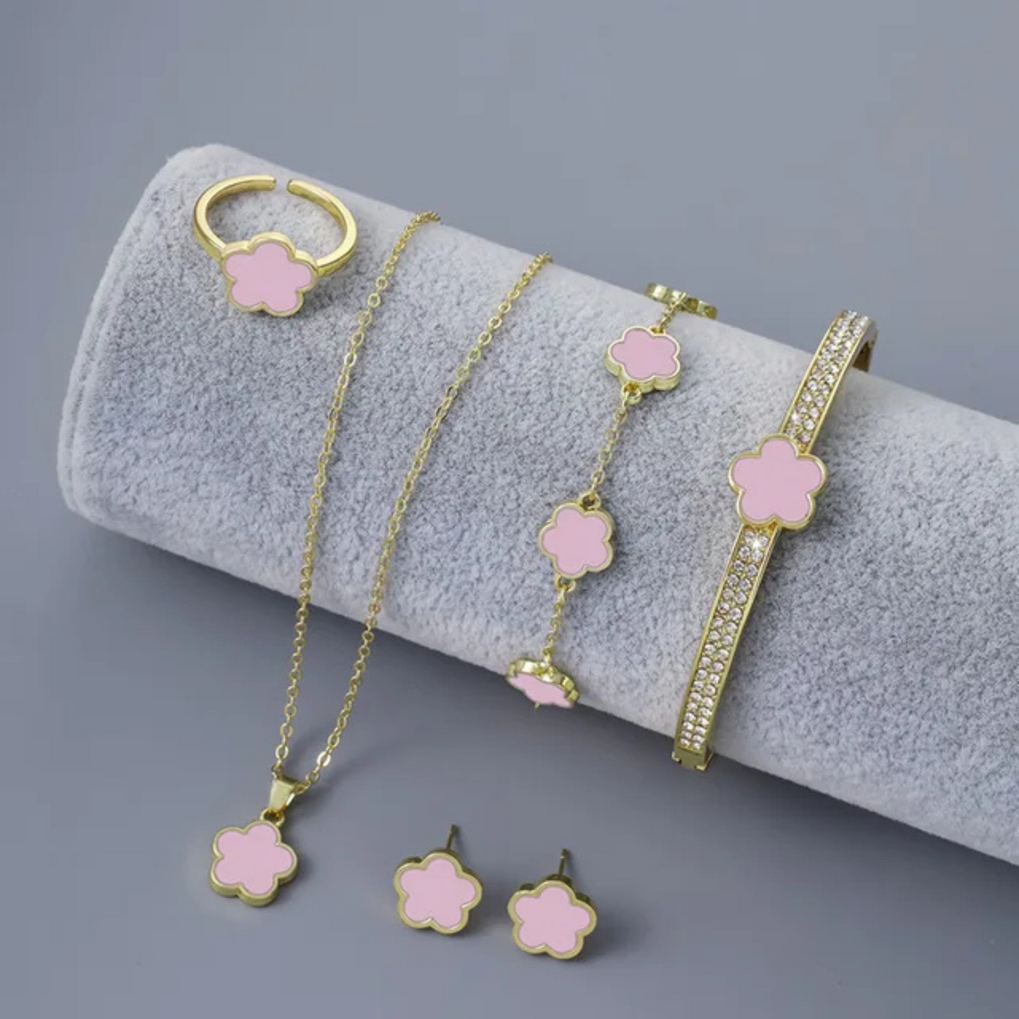 3 Pcs 5 Color Flower Jewelry Set – Necklace, Bracelet, Earrings