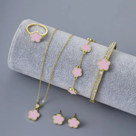 3 Pcs 5 Color Flower Jewelry Set – Necklace, Bracelet, Earrings