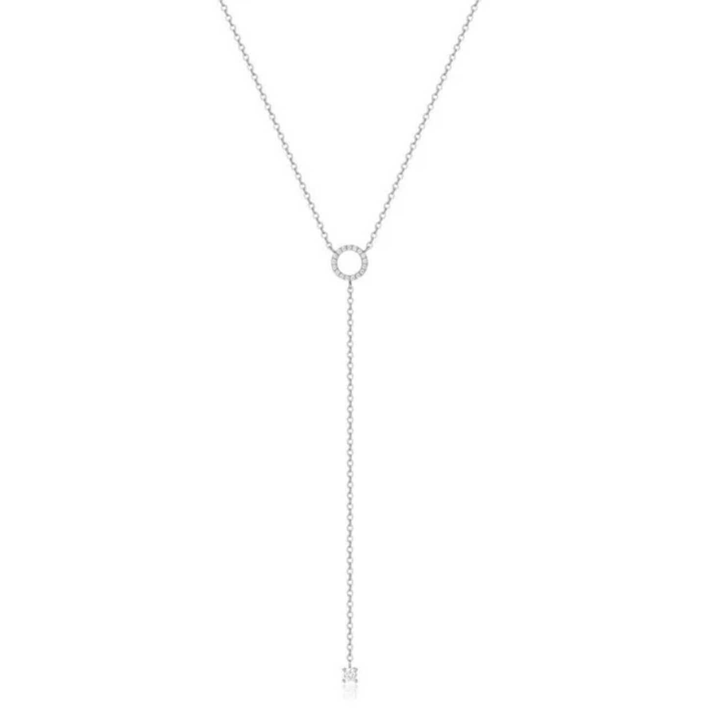 Sterling Silver Double Circle Zircon Pendant Necklace – Long O-Chain Choker