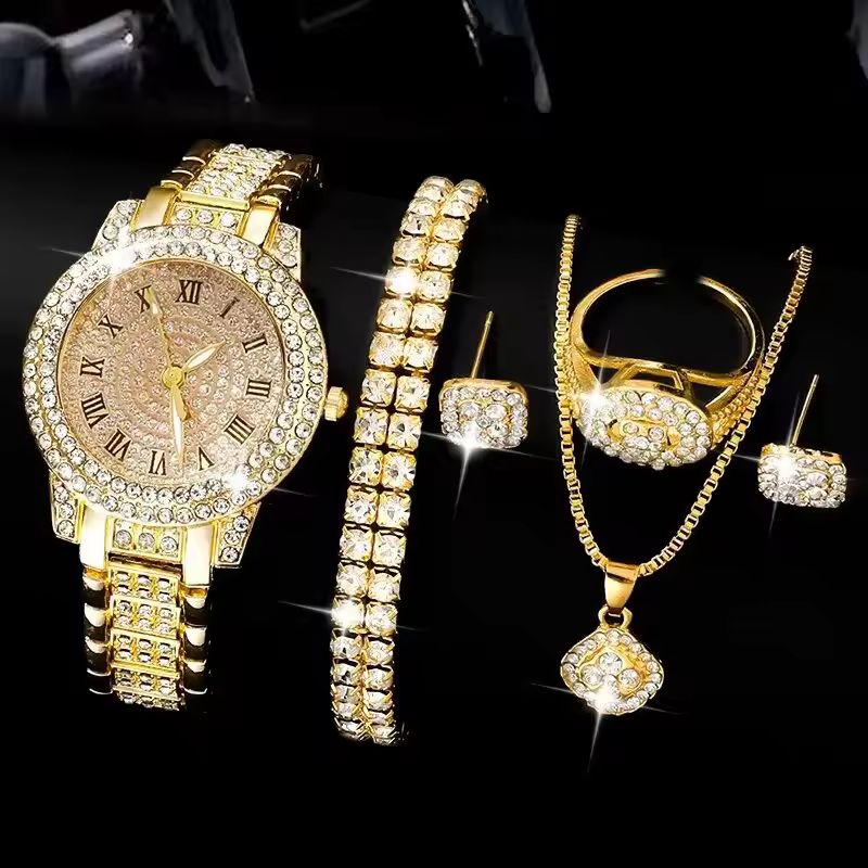 6 Pack Women's Watches Luxury Elegant Alloy Crystal Watch Gift Bracelet