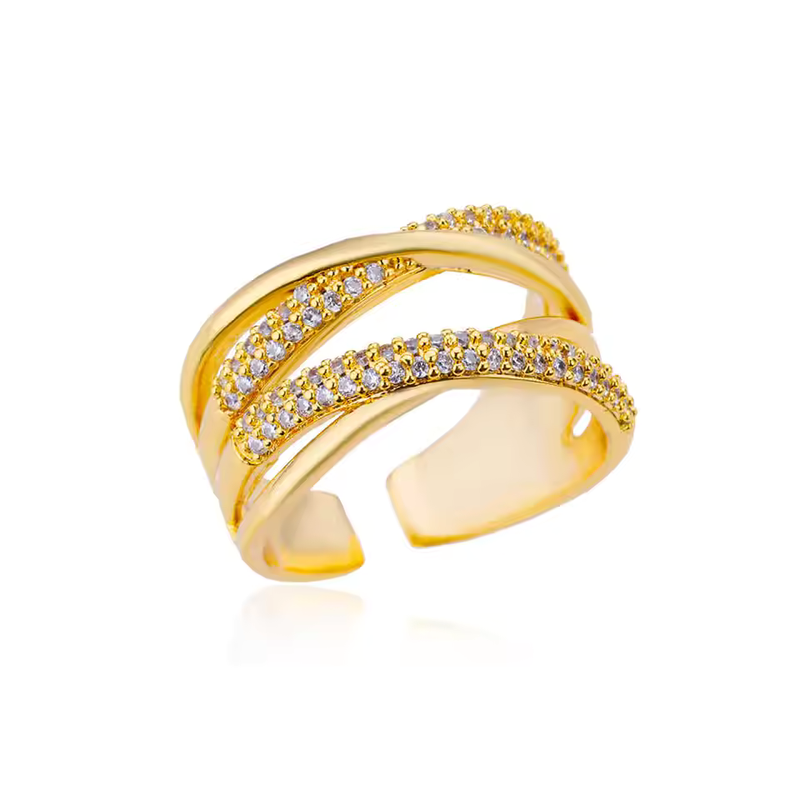 Gold plated Adjustable Stainless Steel Zircon Ring for Women – 2024 Trendy Wedding Jewelry