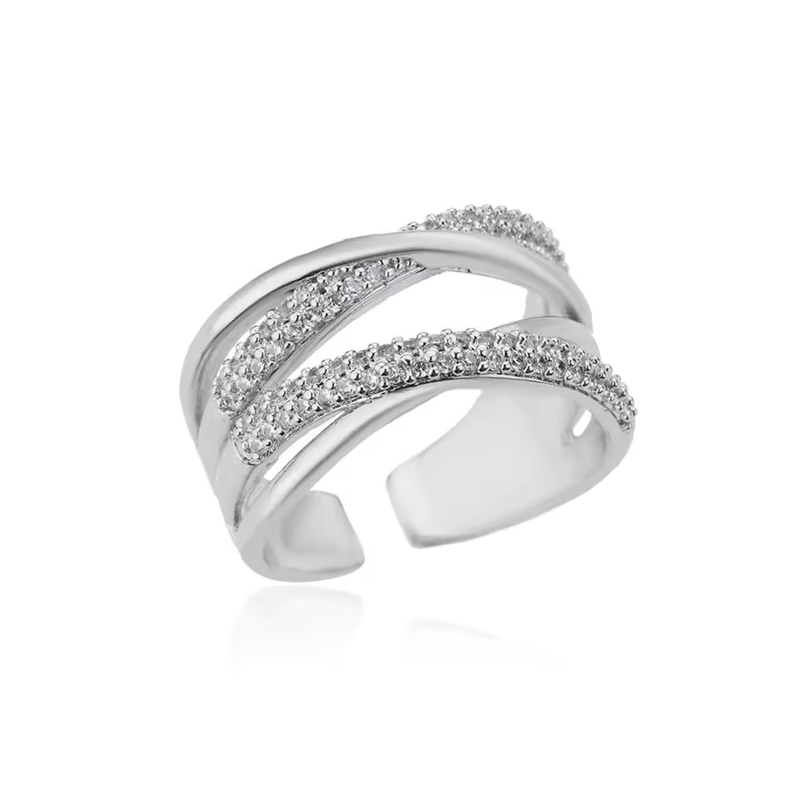 Silver plated Adjustable Stainless Steel Zircon Ring for Women