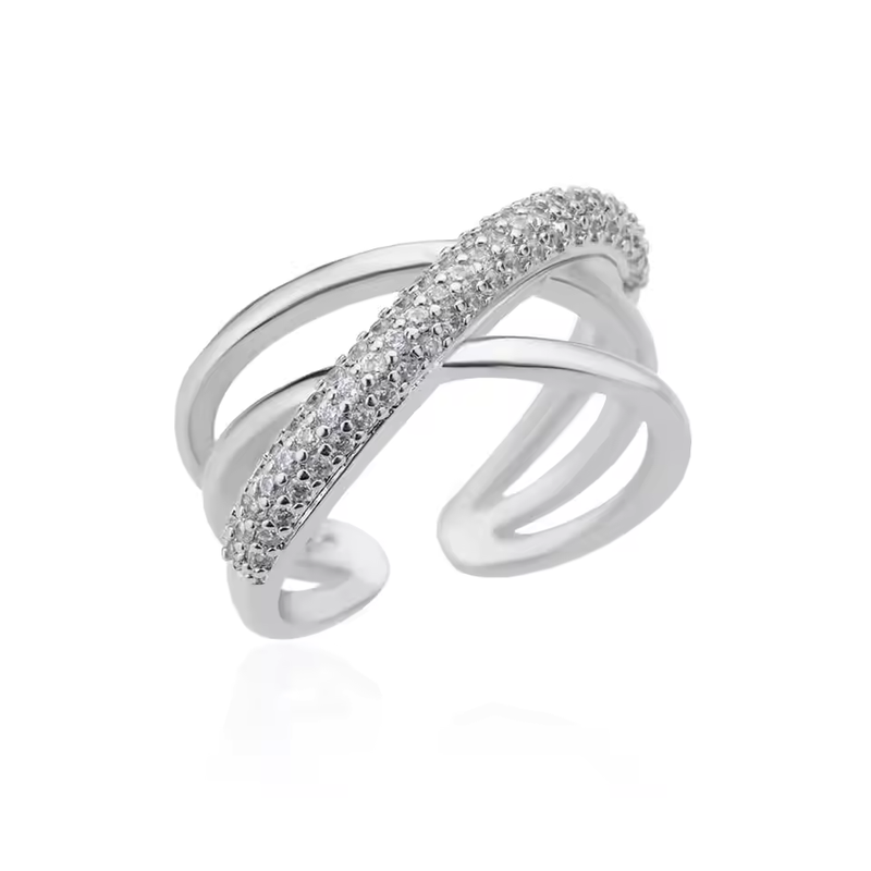 Silver plated Adjustable Stainless Steel Zircon Ring for Women