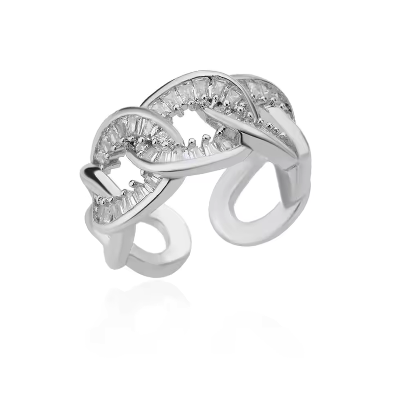 Silver plated Adjustable Stainless Steel Zircon Ring for Women