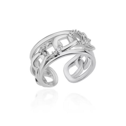 Silver plated Adjustable Stainless Steel Zircon Ring for Women