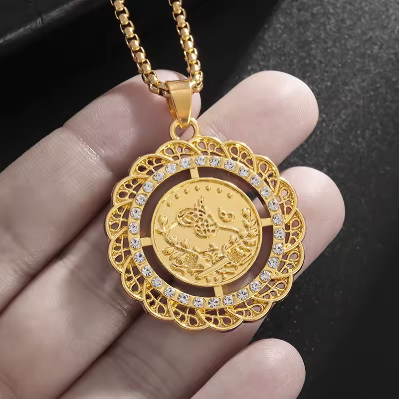 Shiny Zircon Wrap Round Coin Pendant Necklace