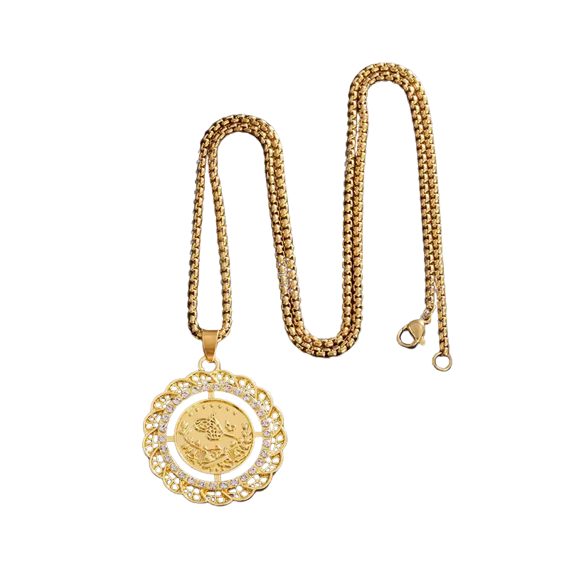 Shiny Zircon Wrap Round Coin Pendant Necklace