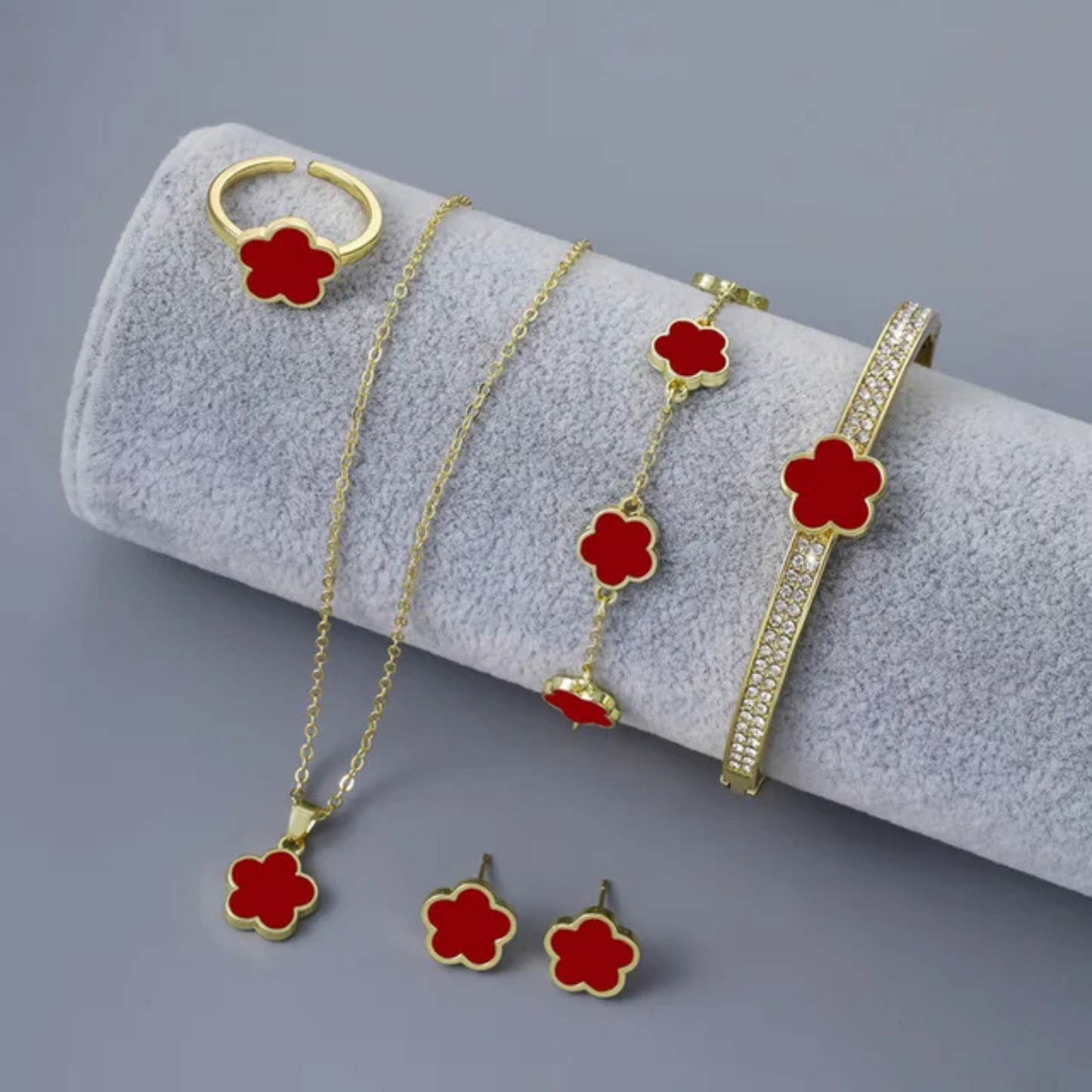 3 Pcs 5 Color Flower Jewelry Set – Necklace, Bracelet, Earrings