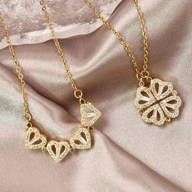 Gold plated Stainless Steel Magnetic Love Pendant Necklace – Heart & Clover