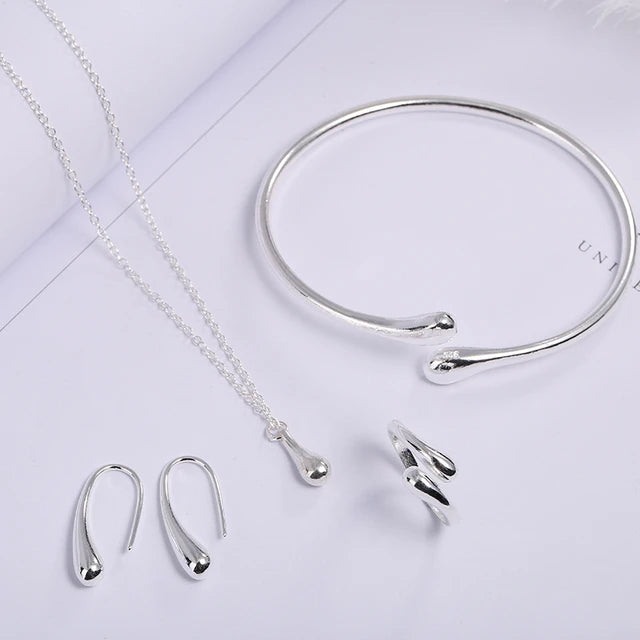 Silver plated 5-Piece Women's Jewelry Set – Earrings, Necklace, Bracelet & Ring