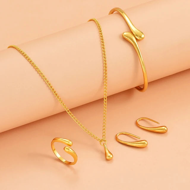 Gold plated 5-Piece Women's Jewelry Set – Earrings, Necklace, Bracelet & Ring