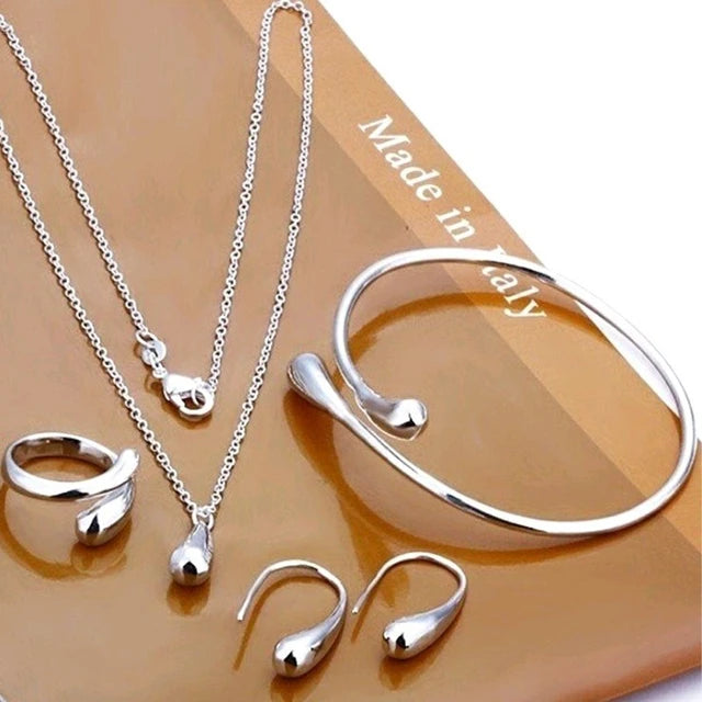 Silver plated 5-Piece Women's Jewelry Set – Earrings, Necklace, Bracelet & Ring