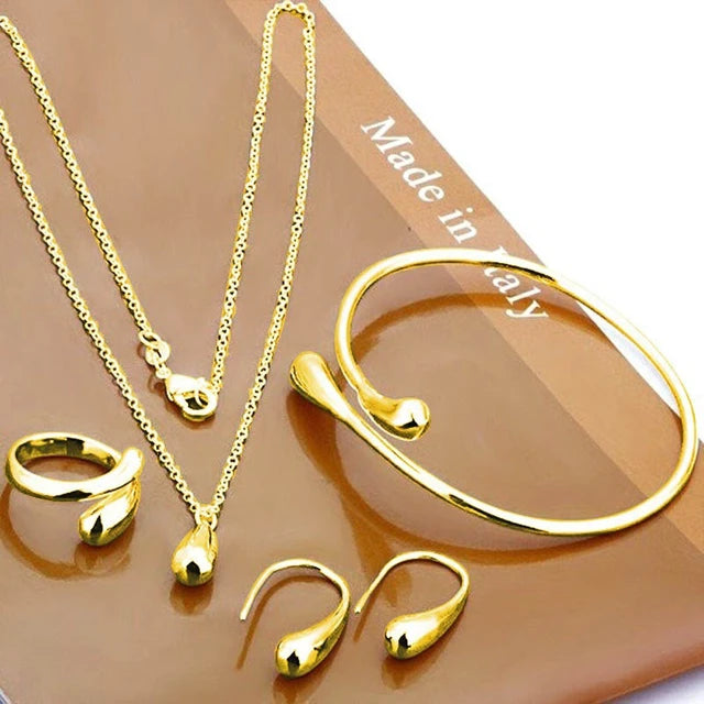 Gold plated 5-Piece Women's Jewelry Set – Earrings, Necklace, Bracelet & Ring