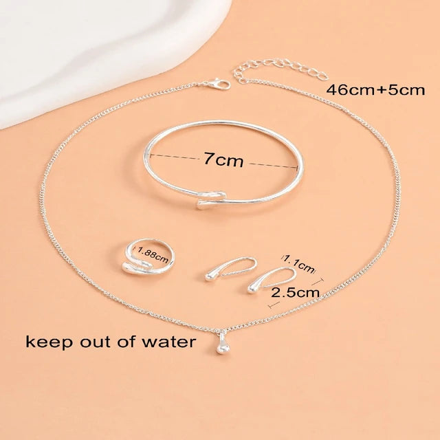 Silver plated 5-Piece Women's Jewelry Set – Earrings, Necklace, Bracelet & Ring