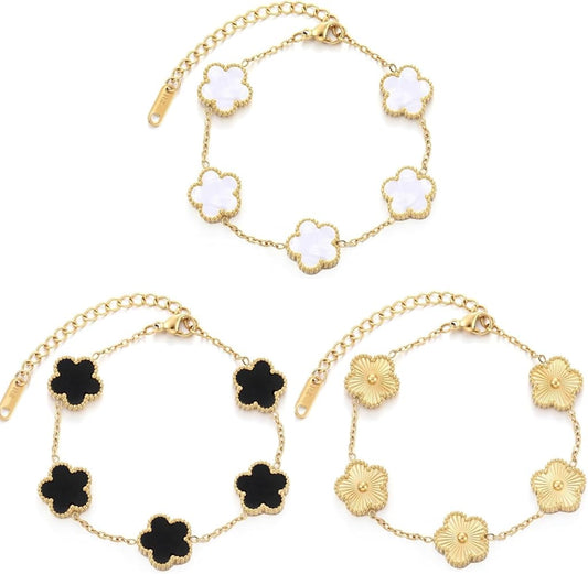 Clove Bracelet 18K Gold Plated Gold White Black Flower