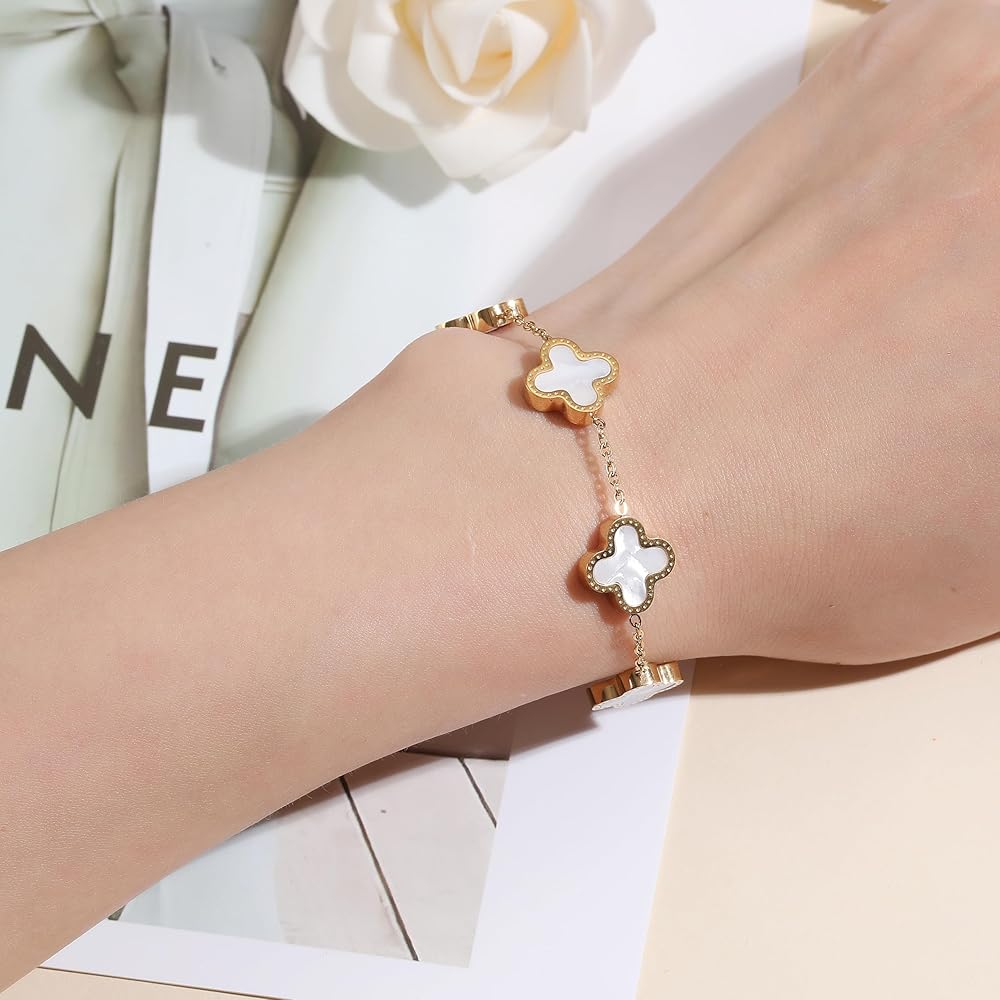 Clove Bracelet 18K Gold Plated Gold White Black Flower