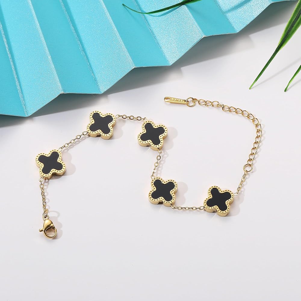 Clove Bracelet 18K Gold Plated Gold White Black Flower