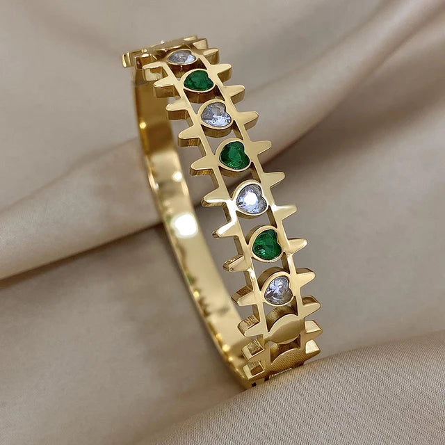 Gold Silver plated Wide Bangle with Rhinestones