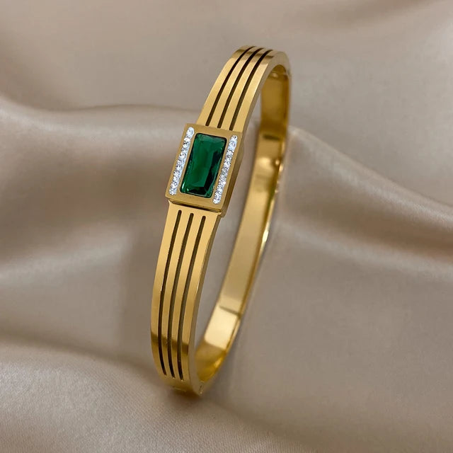 Green gold plated Bracelet Luxury Stainless Steel Cuff