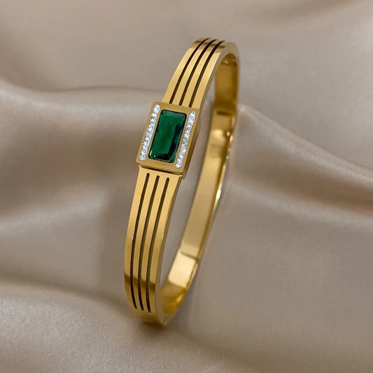 Green gold plated Bracelet Luxury Stainless Steel Cuff