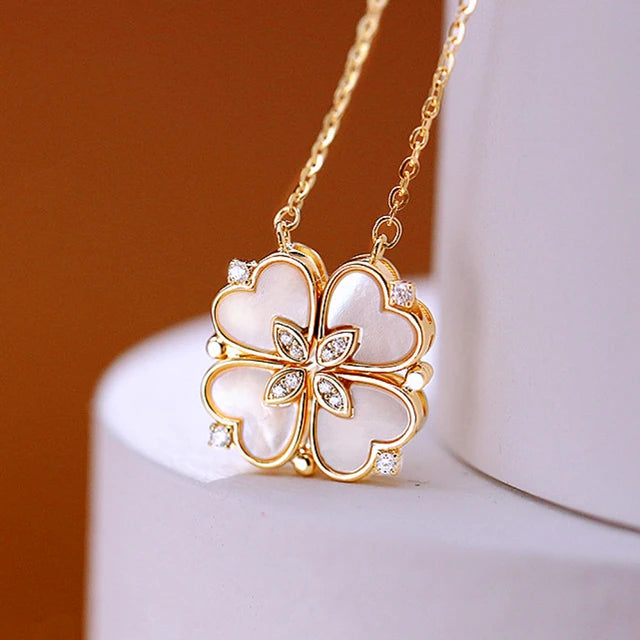 Gold plated Stainless Steel Magnetic Love Pendant Necklace – Heart & Clover