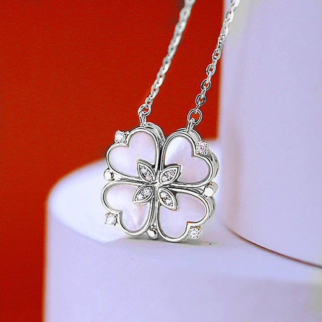 Silver plated 316L Stainless Steel Magnetic Love Pendant Necklace – Heart & Clover for Women