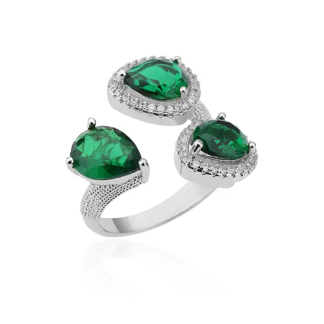 Cubic Zirconia Green Waterdrop Ring for Women