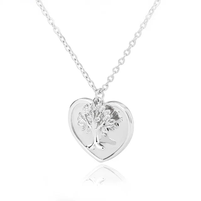 Mixed heart Tree of Life Necklace for Women – Stainless Steel Long Chain