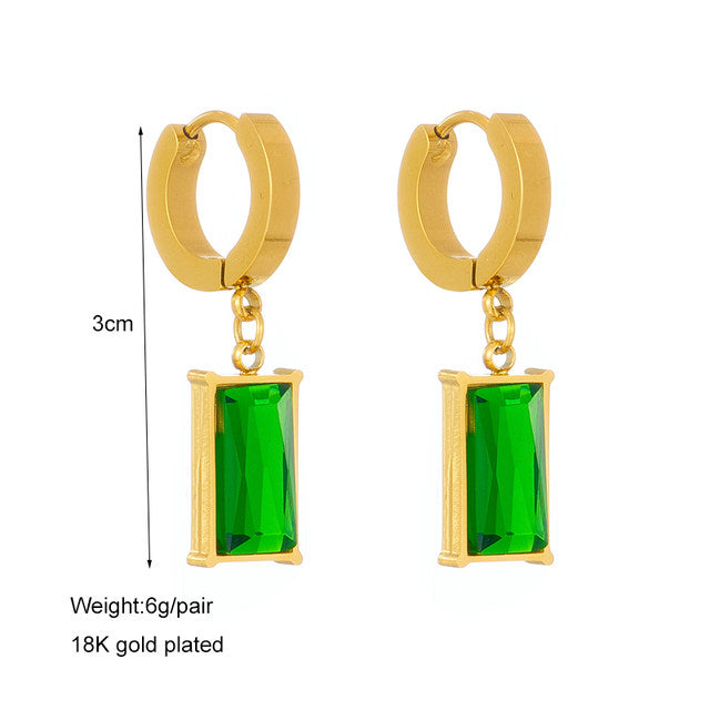 Square Aura Green Crystal Necklace and Earrings Set