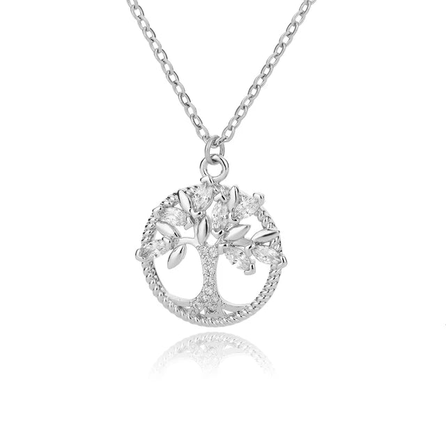 Mixed plated Tree of Life Necklace for Women – Stainless Steel Long Chain Pendant