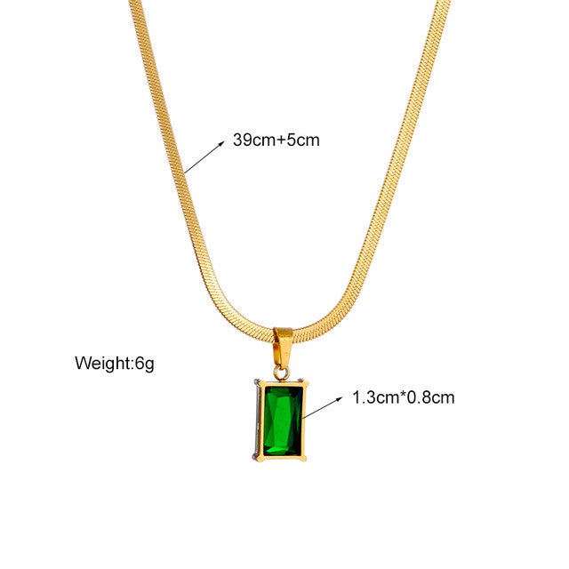 Square Aura Green Crystal Necklace and Earrings Set