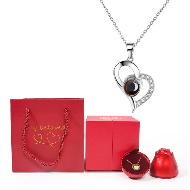 100 Languages "I Love You" Projection Necklace with Rose Gift Box