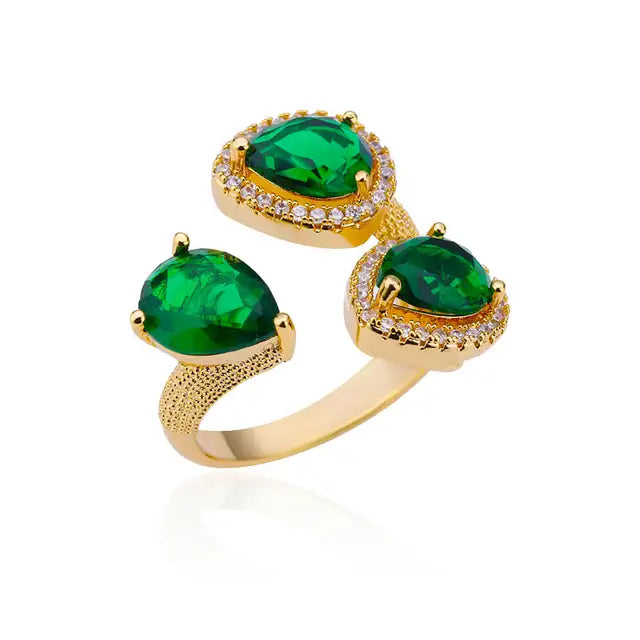 Cubic Zirconia Green Waterdrop Ring for Women